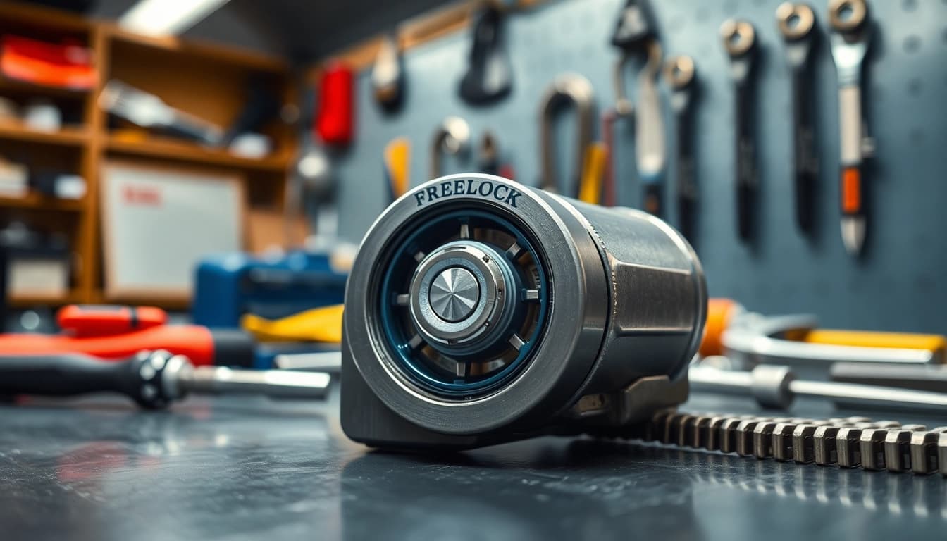 Freelock Mechanismus auf einem modernen Arbeitsplatz zeigt detailreiche Technologie.