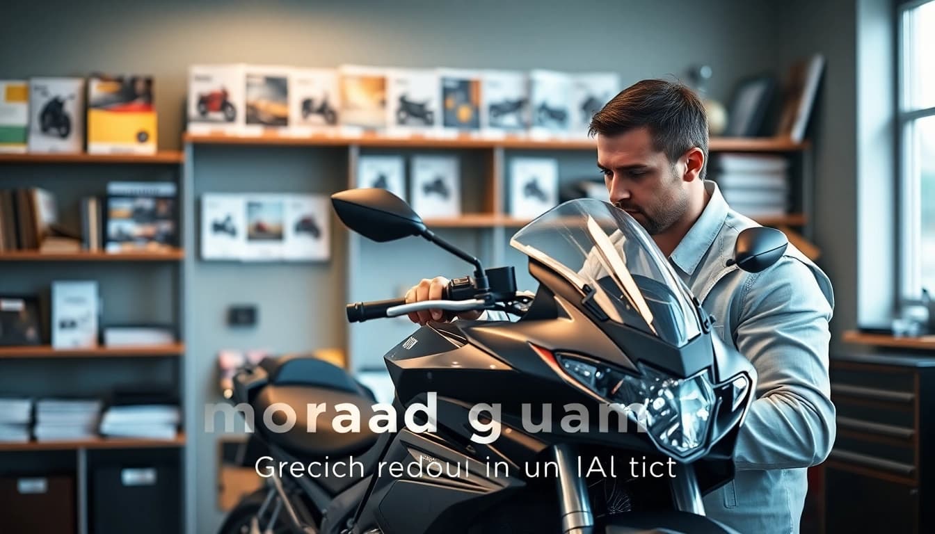 Motorradgutachten Augsburg: Fachmann bewertet ein Motorrad in einem professionellen Umfeld.