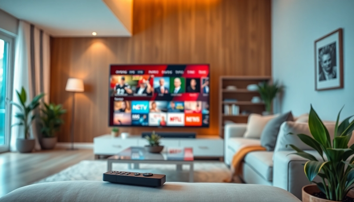 Iptv Deutschland mit modernen Streaming-Inhalten auf einem Smart-TV in stilvollem Wohnzimmer