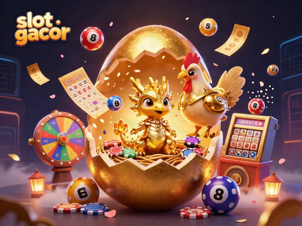 Engage with slot gacor visuals featuring a golden baby dragon, poker chips, and dynamic game elements.