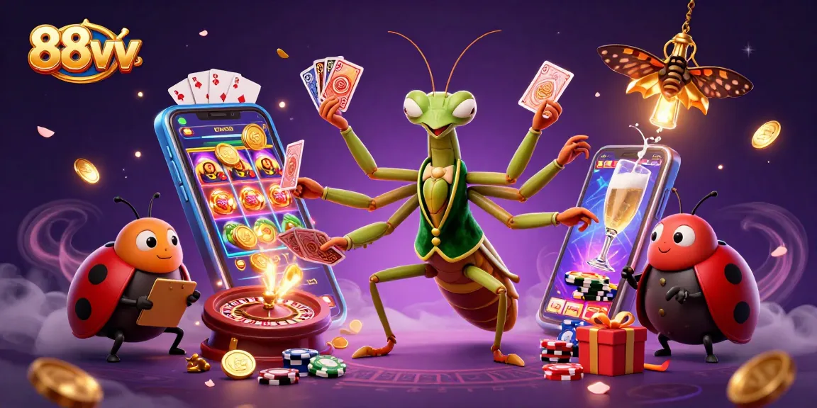 88vv offers vibrant casino excitement with animated characters in a dynamic gambling scene.