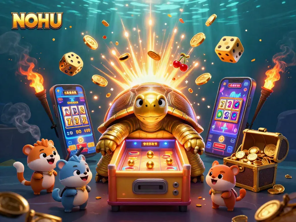 Experience the thrilling world of NOHU casino gaming with a vibrant, richly detailed illustration of jackpot-winning excitement.