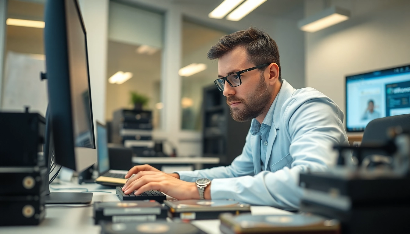 Festplattenrettung Wien von einem Experten, der an einem Computer arbeitet.