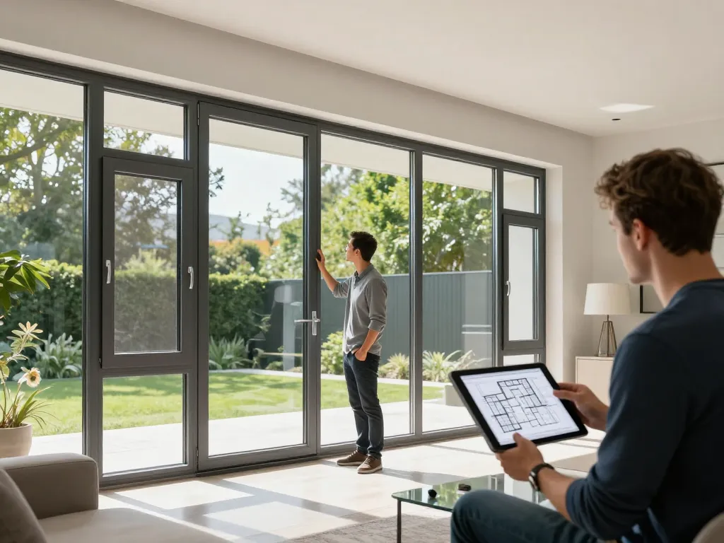 Innovative fenster schüco Fenster in einem modernen architektonischen Umfeld, das Design und Energieeffizienz hervorhebt.