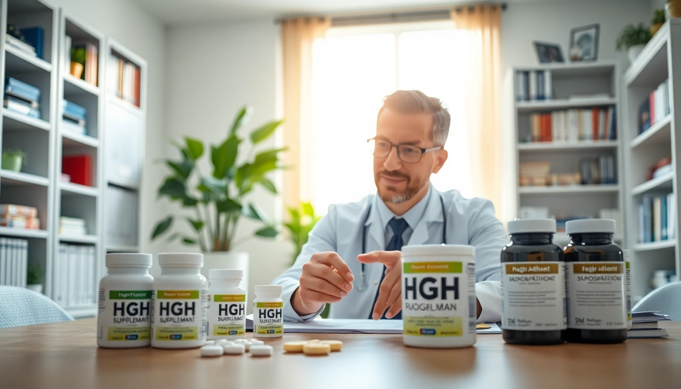HGH kaufen: Nutritionsberater analysiert ergänzende Produkte am Schreibtisch.