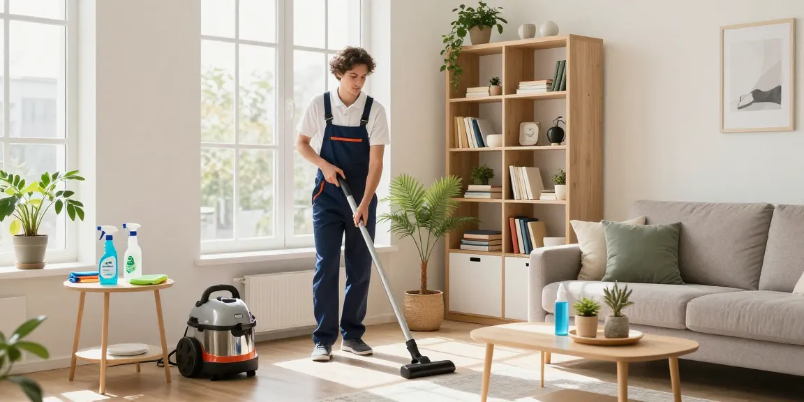 Professional cleaner showcasing her work in a bright living room, highlighting the services of reinigungsfirma solothurn.