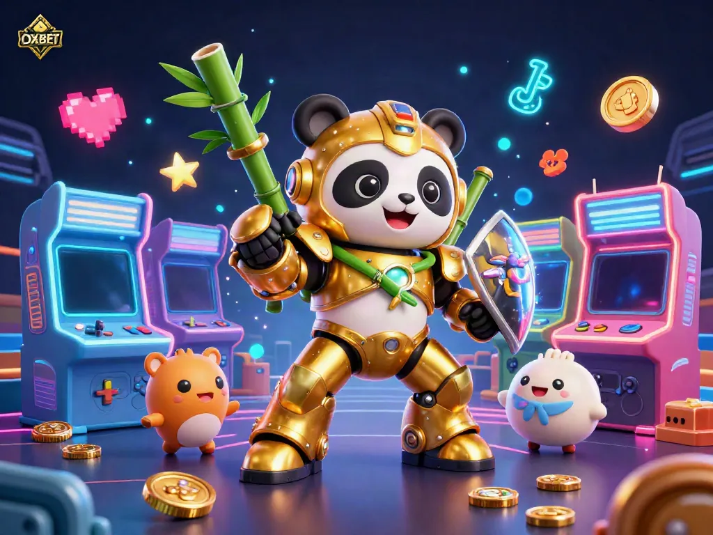 Experience the excitement of OXBET with a vibrant 3D casino showdown featuring gaming action and dynamic elements.