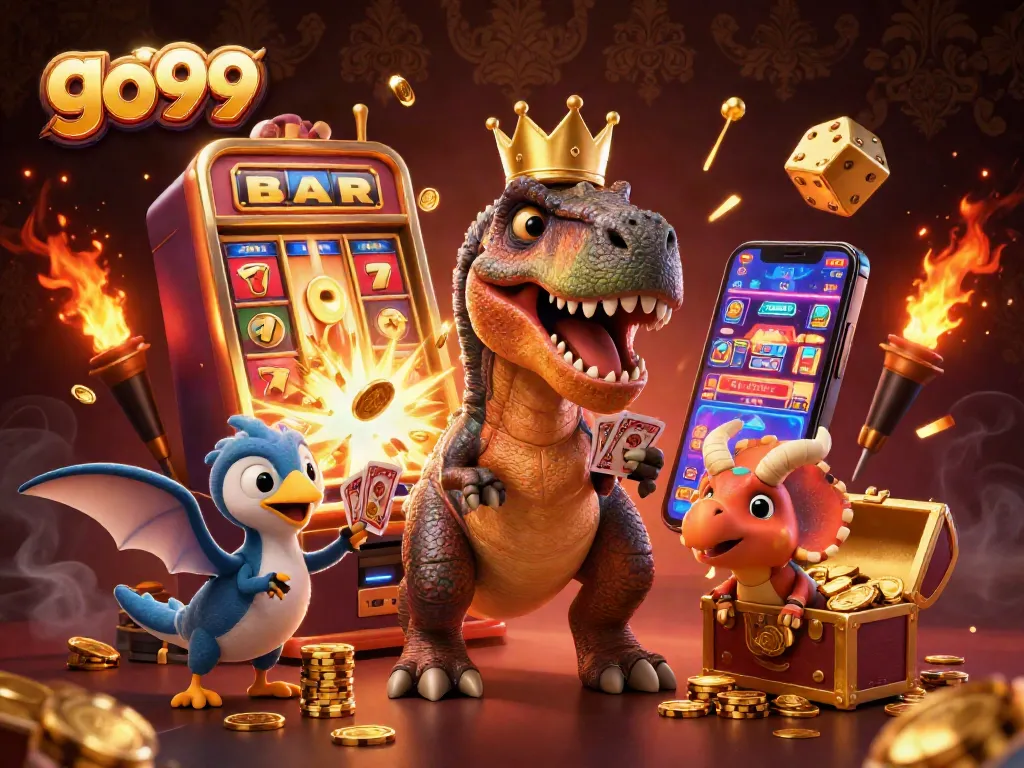 Experience the thrill of go99 with a vibrant 3D casino scene showcasing colorful characters and explosive winnings.