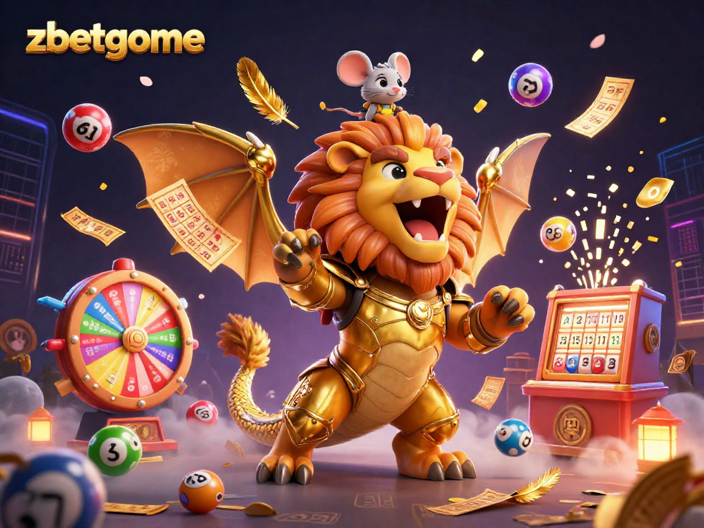 Engage in thrilling gameplay at zbetgame with a dynamic scene of a chimera and lottery excitement.