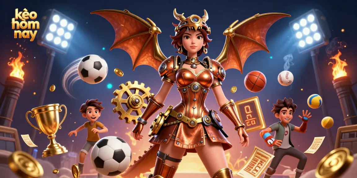 Experience kèo hôm nay with sports ball excitement in a dynamic 3D casino illustration.