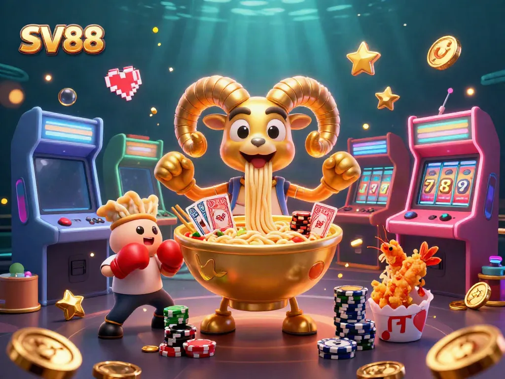 Engage with SV88's exciting gaming scene featuring themed characters and colorful elements.