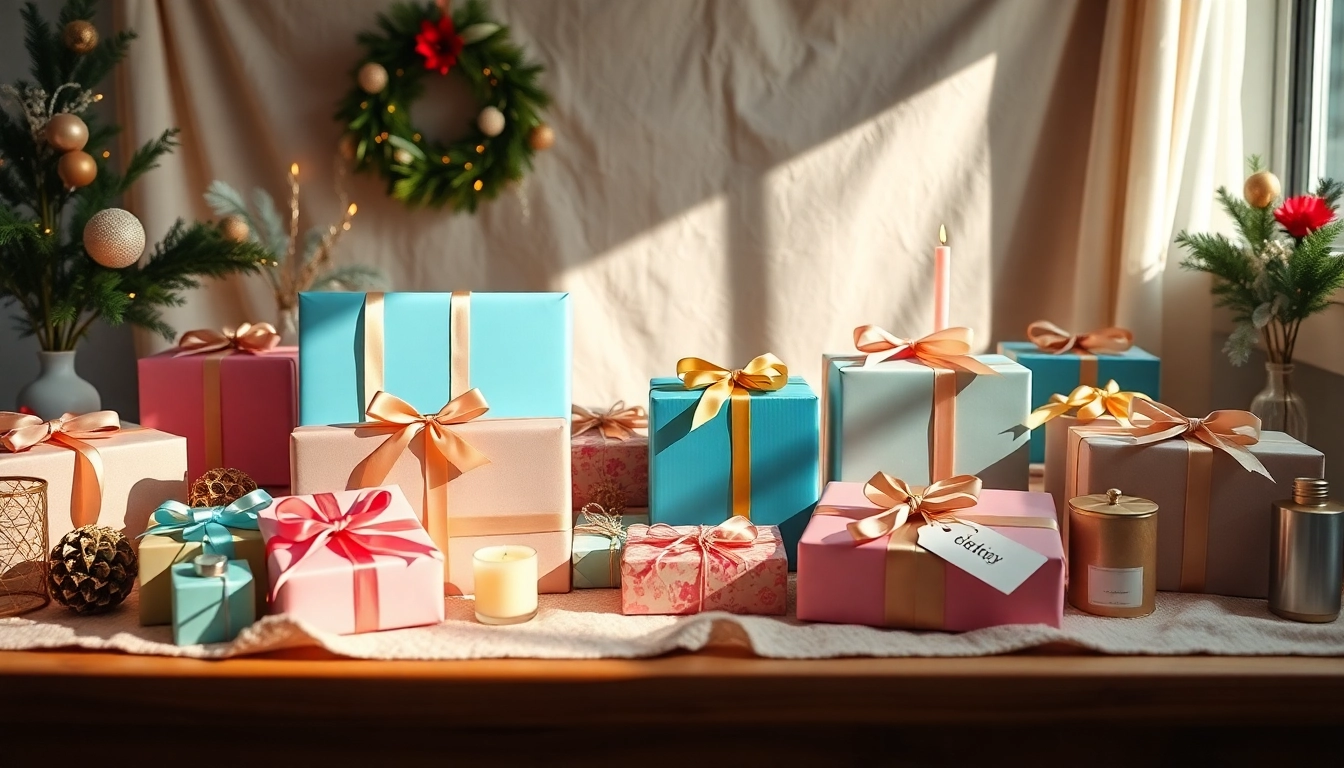 Schöne Geschenke für perfekte Geschenkidee auf einem festlich dekorierten Tisch.