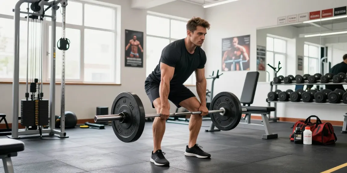 Bodybuilder lifting weights in a vibrant Anabolika Shop gym environment, showcasing dedication and intensity.