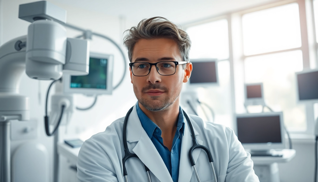 Driada medical: Arzt untersucht Patient in modernem Gesundheitsumfeld mit hochmodernen Geräten.