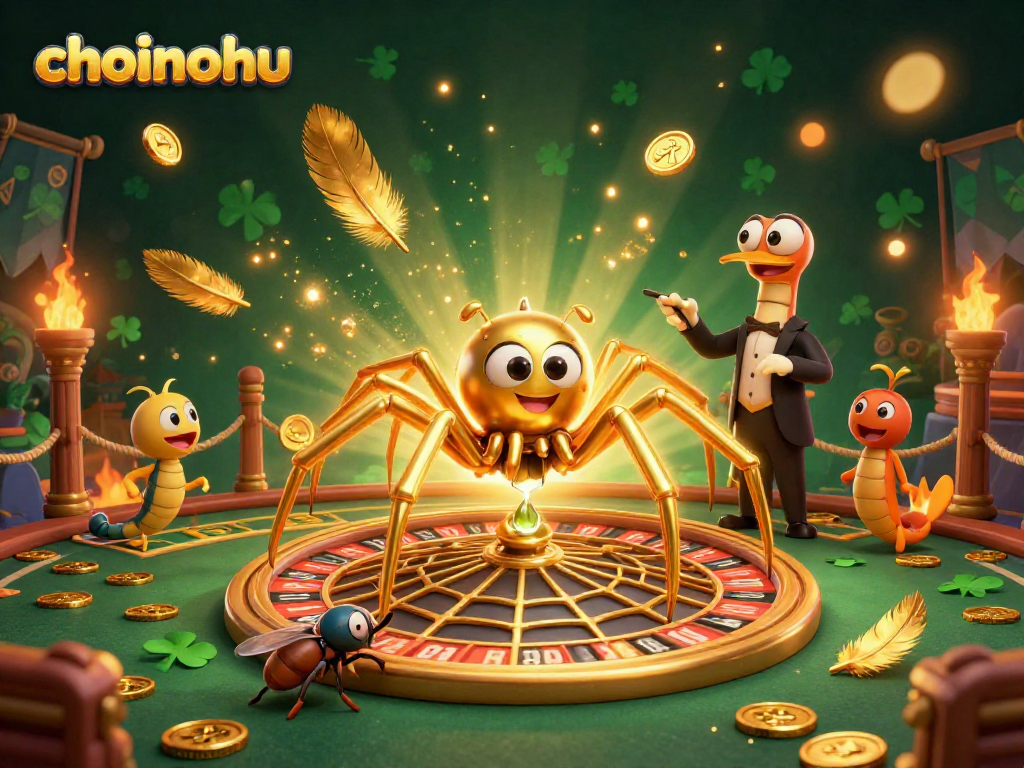 Bet on choinohu with golden spider and fly in a vibrant casino landscape