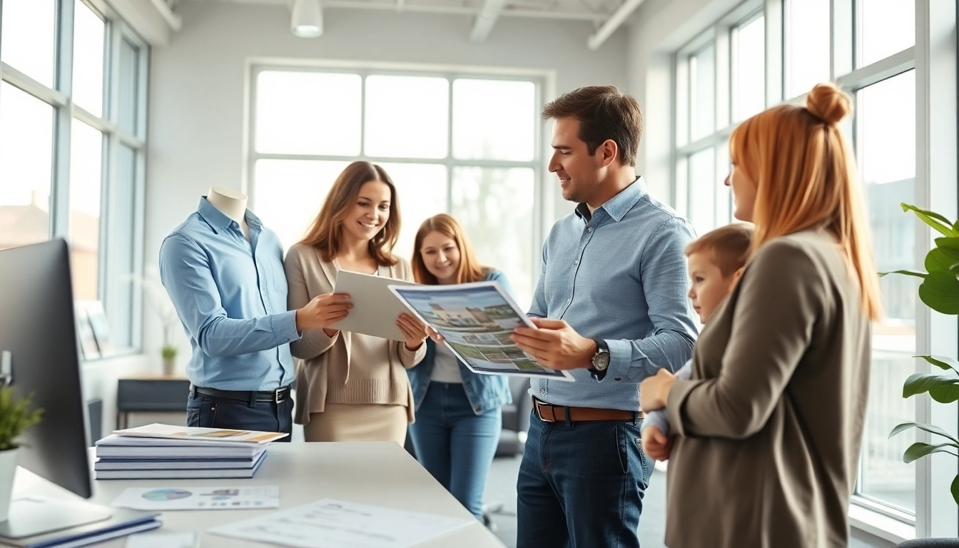 Immobilienmakler Frankfurt Sachsenhausen berät eine Familie in einem modernen Büro.