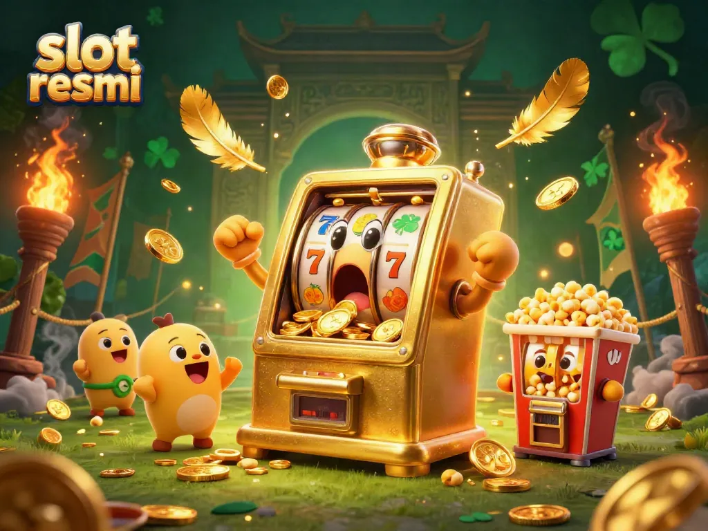 Experience jackpot thrills with a slot resmi machine; coins flood from its mouth!