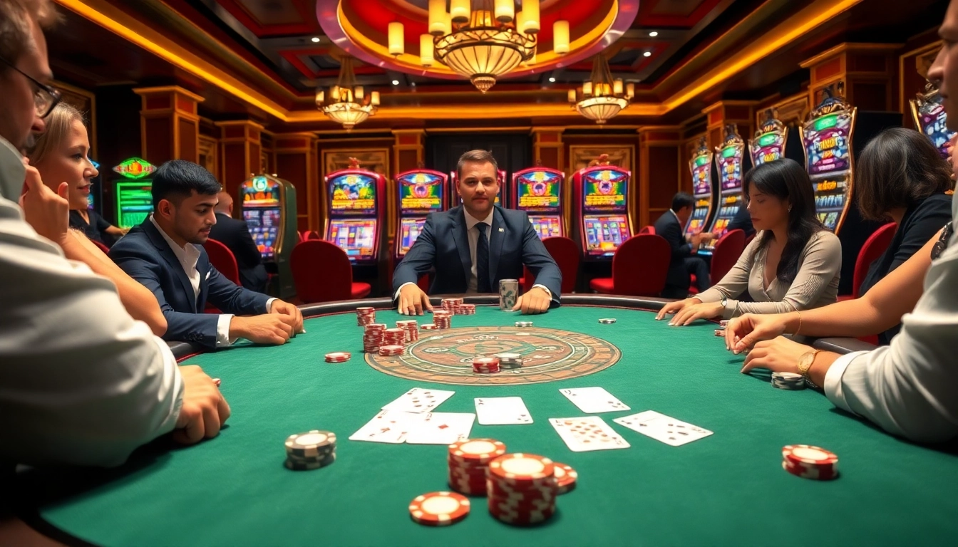 Gamblers engaging at a high-stakes table while enjoying the SV388 casino experience.
