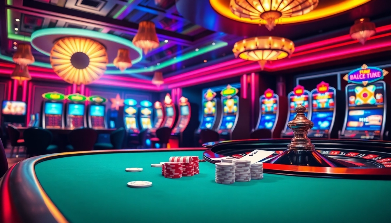 Experience the excitement at P3bet's luxurious casino tables with poker chips and roulette wheel.
