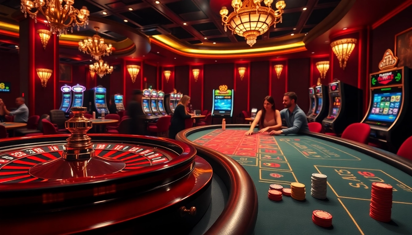 S8 casino scene with players enjoying roulette and poker in a luxurious setting.