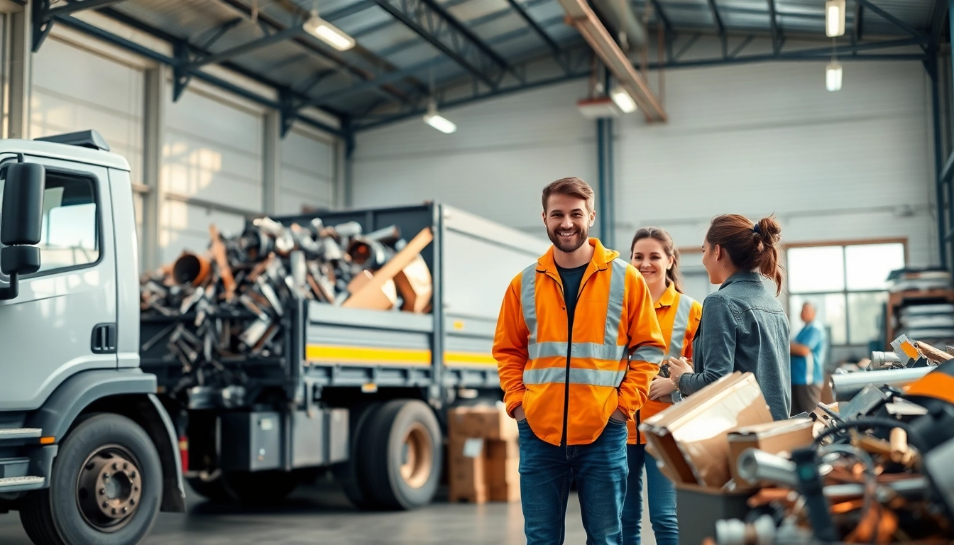 Schrottabholung Düsseldorf Serviceteam, das recycelbare Materialien effizient handhabt