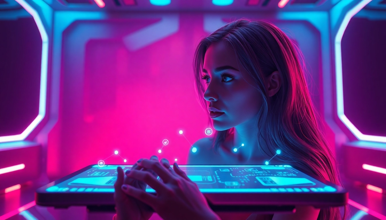 Engaging ai porn chat with a virtual AI character in a warm digital setting.