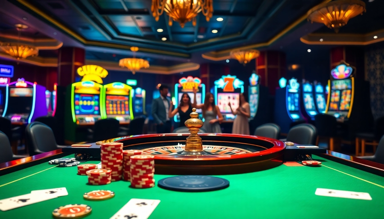 Luck8 online casino scene showcasing exciting gambling activities with poker chips and vibrant games.