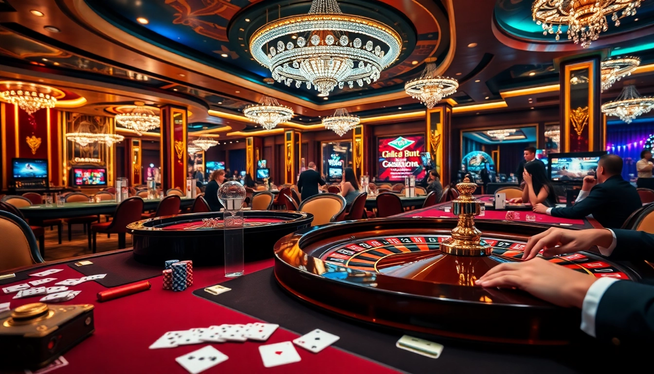 Experience the excitement of gaming at i9bet com with vibrant casino tables, poker chips, and roulette wheels.
