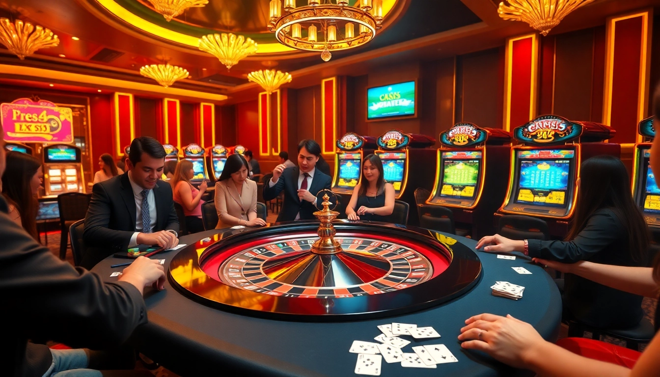 Players enjoying a thrilling game at the KK55 roulette table in a vibrant casino setting.