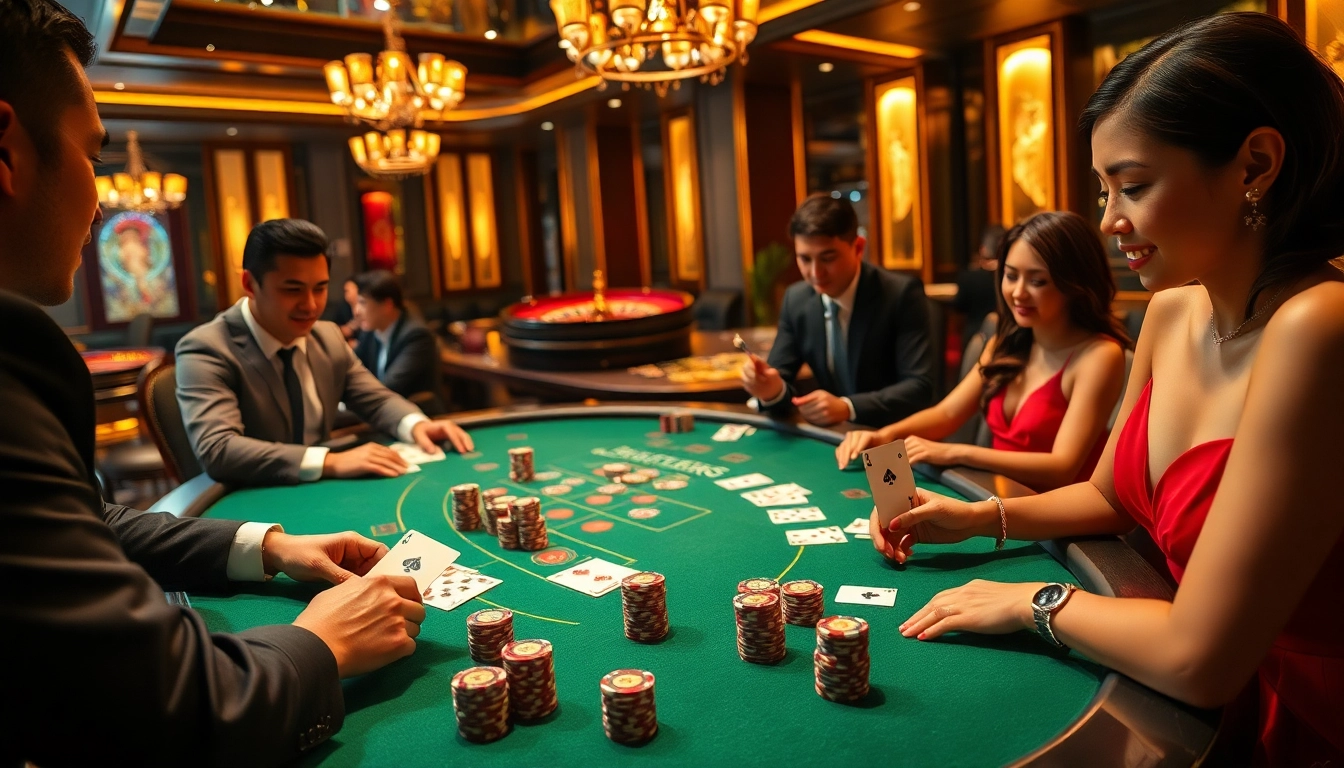 Experience the thrill of U888 as players engage in sophisticated poker games at a luxurious casino.