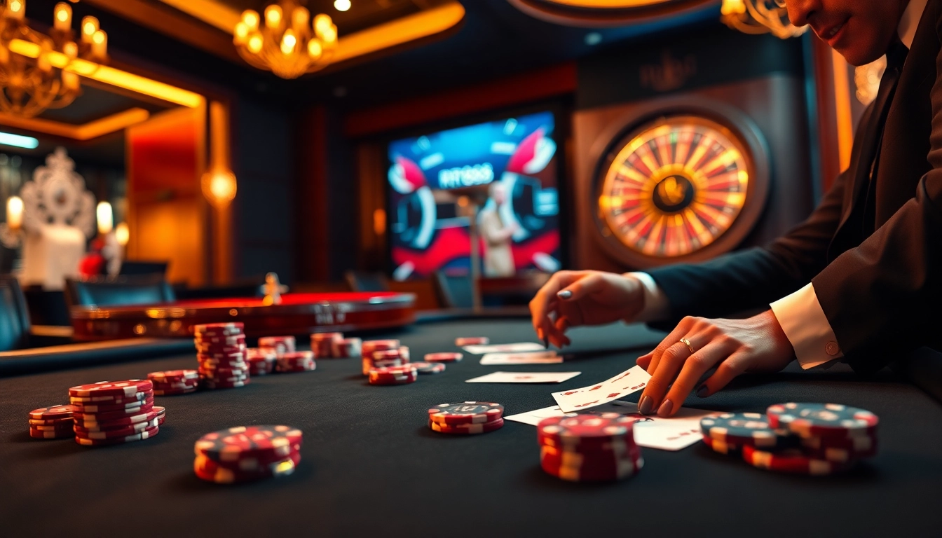 Experience the thrill of betting at RR88's luxurious poker tables with premium chips and cards.
