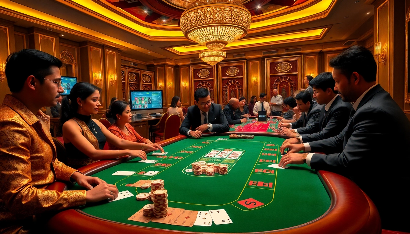 Gamble strategically at mv88 with vibrant tables and engaging players in an elegant casino setting.