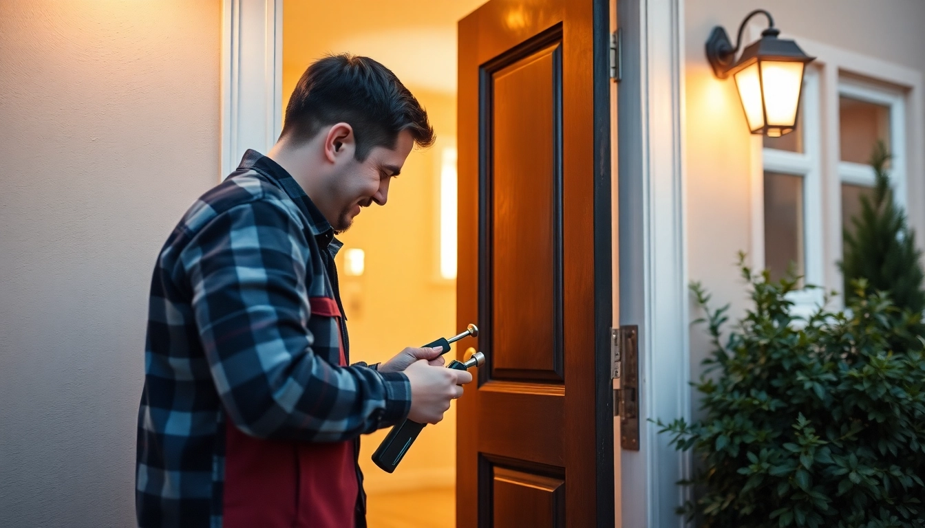 Zuverlässiger Schlüsseldienst Wiesbaden bietet dem Kunden an der Tür fachkundige Schlüsseldienstleistungen.