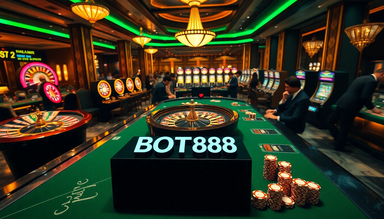 Experience winning strategies with the BOT88 TOOL at an upscale casino table featuring lively gameplay and excitement.