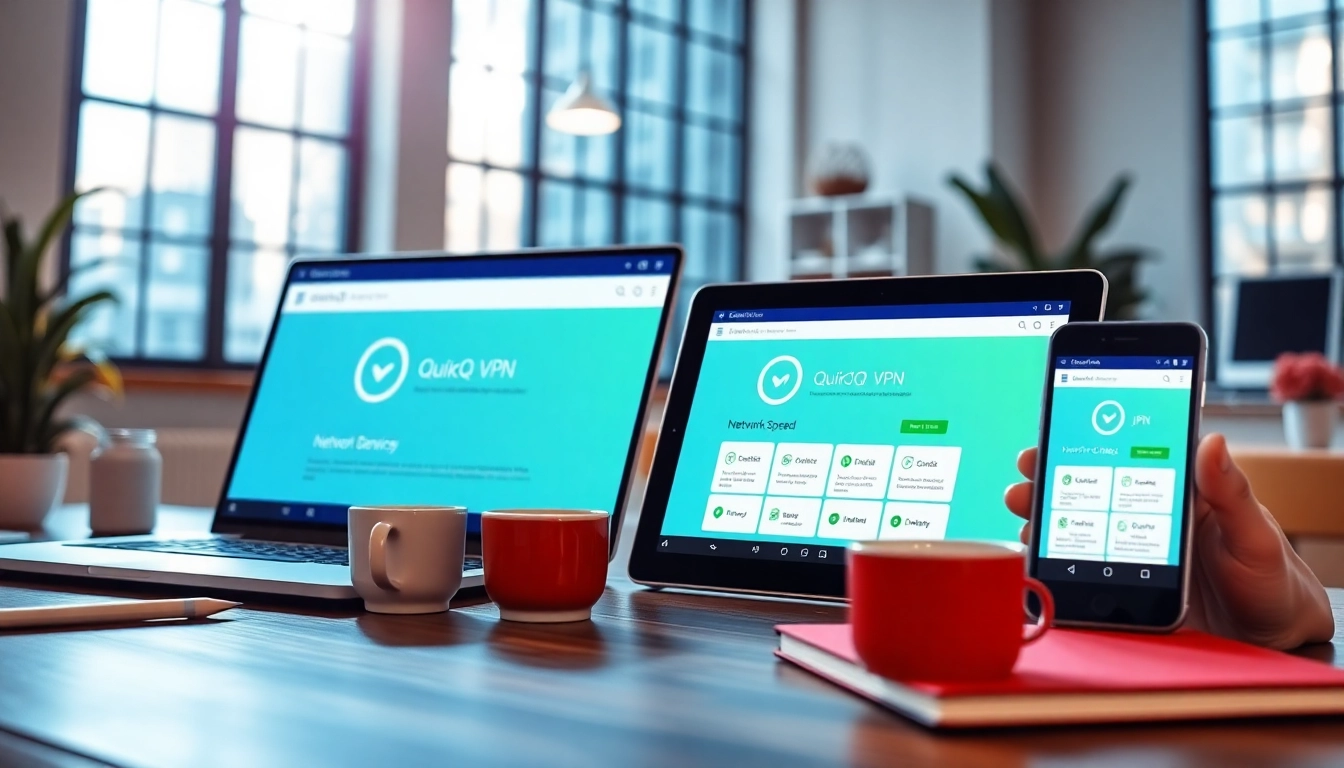 在现代工作空间的多设备上使用 QuickQ官网，体验无与伦比的网络安全与速度。