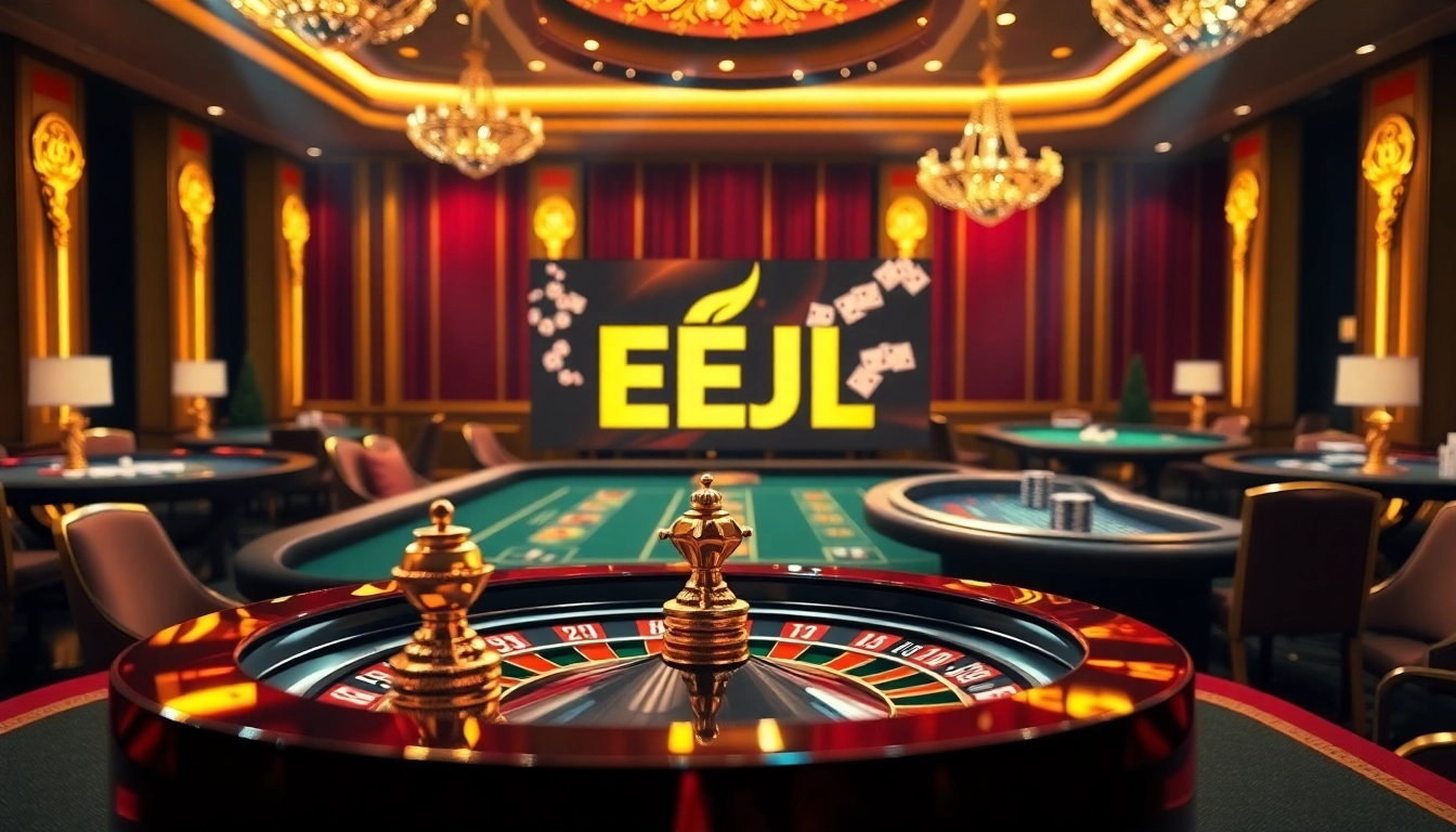 Experience the thrill of EEJL gaming with elegant casino tables and vibrant gambling props.