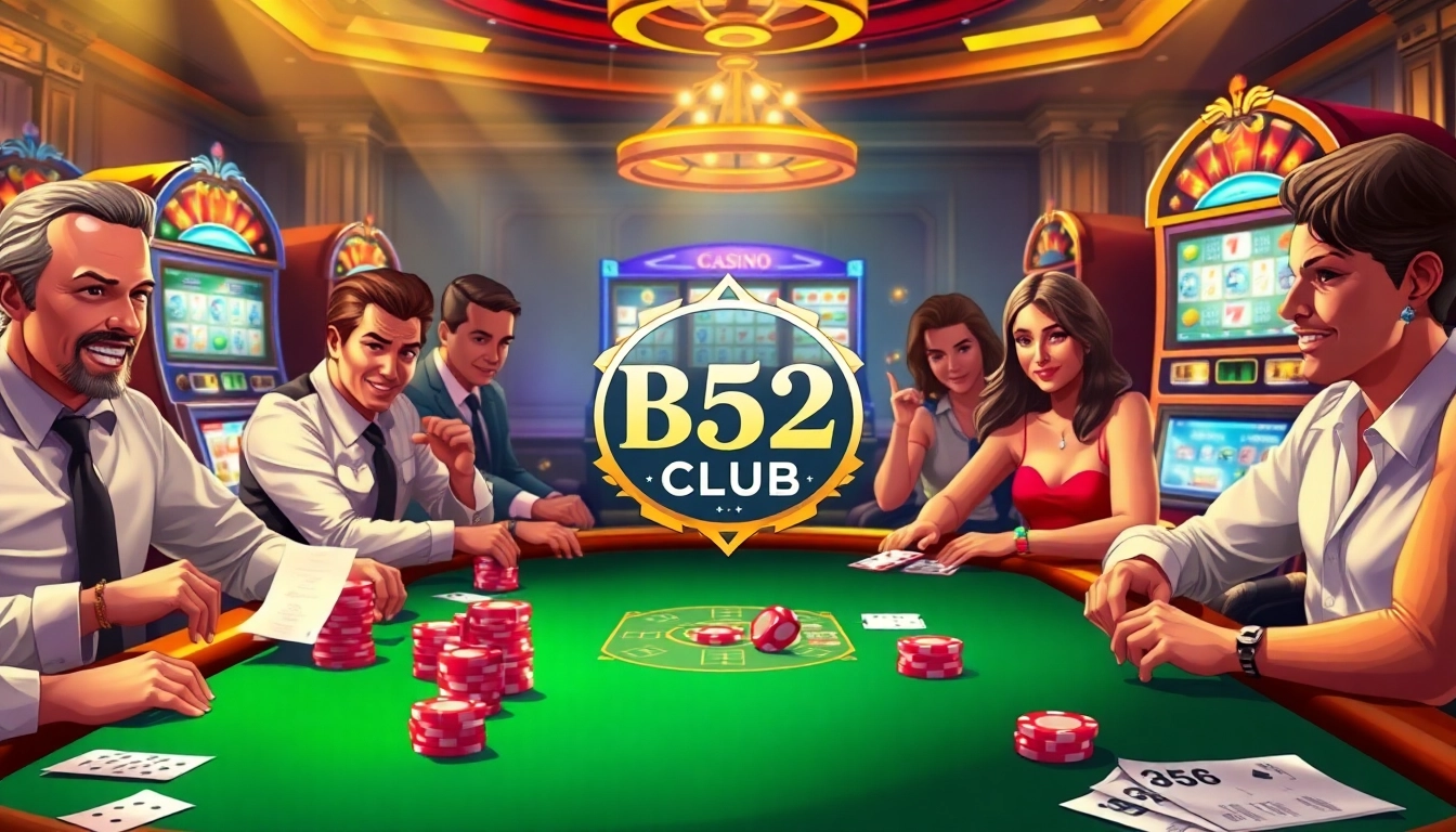 Experience thrilling gameplay at https://b52.moe/ with vibrant poker tables and colorful slot machines.