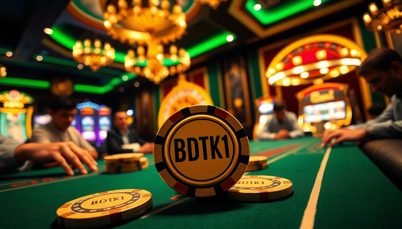 Experience BDTK1 excitement at a luxurious casino poker table filled with action.
