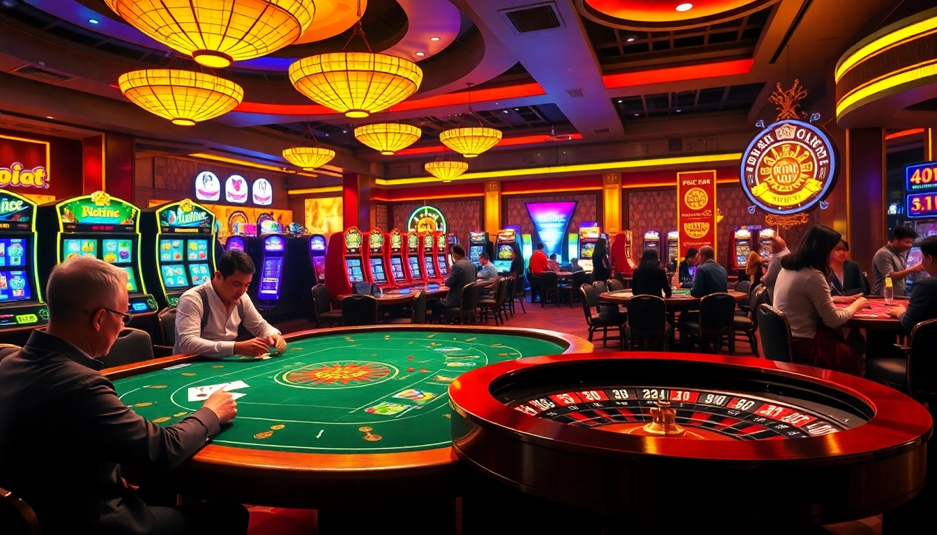 The excitement of bancadoithuong captures gamblers in an upscale casino with poker and slot machines.