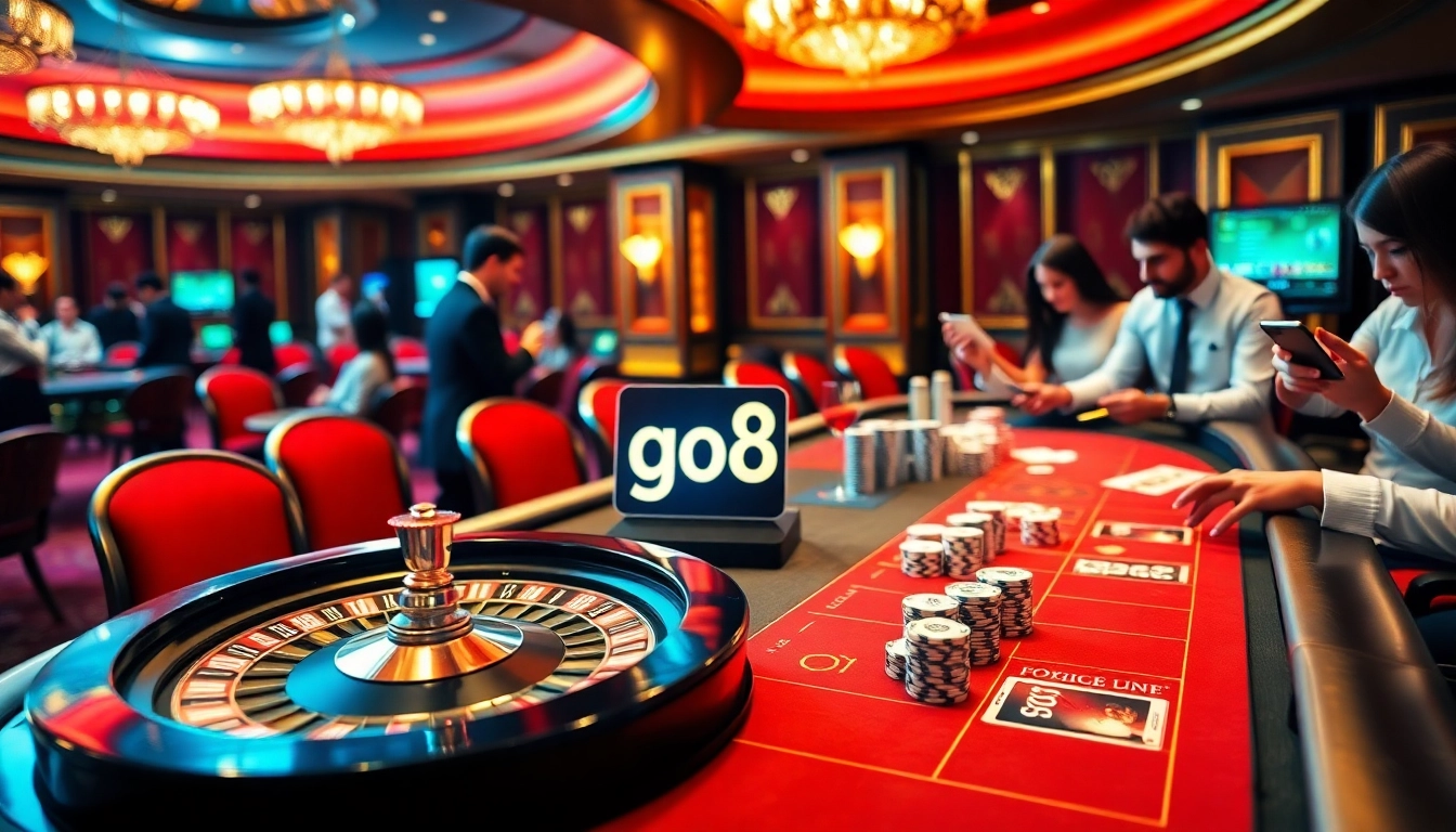 Experience thrilling gameplay at go8's premium casino, featuring poker tables and interactive gaming.