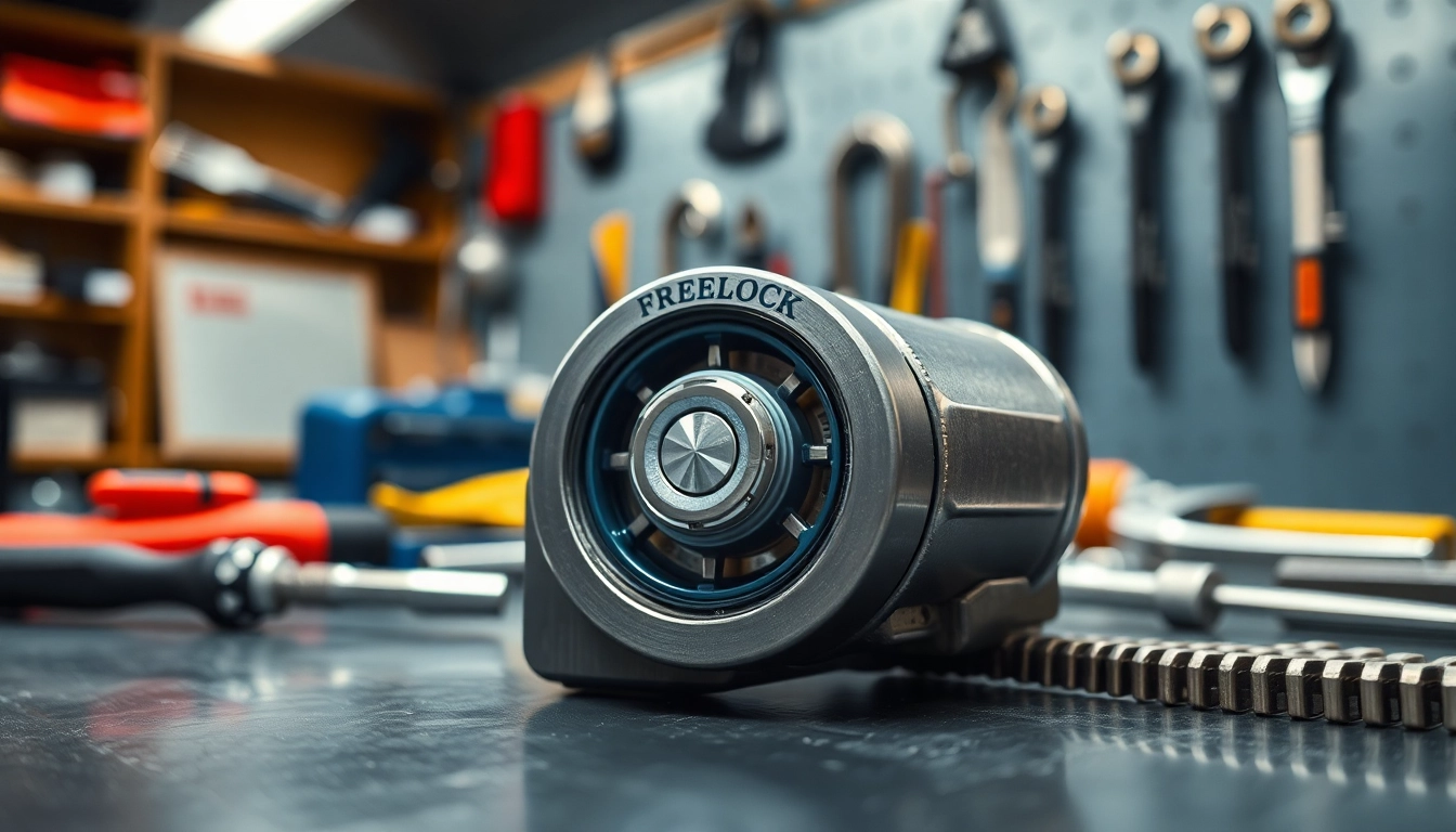 Freelock Mechanismus auf einem modernen Arbeitsplatz zeigt detailreiche Technologie.