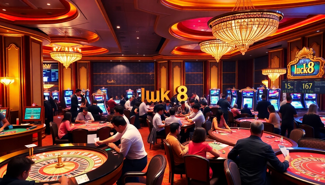 Experience the thrill of luck8 gaming with players enjoying vibrant casino tables.