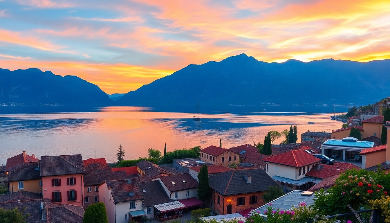 Gardasee-Urlaub mit atemberaubendem Sonnenuntergang über dem Gardasee und einem charmanten Dorf.