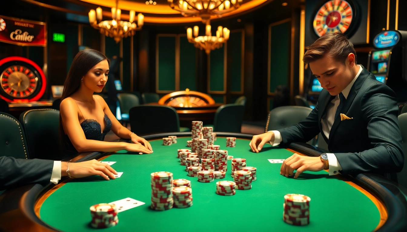 Engage in a thrilling poker game featuring CM 88 branded cards and high-quality chips in a luxurious casino atmosphere.