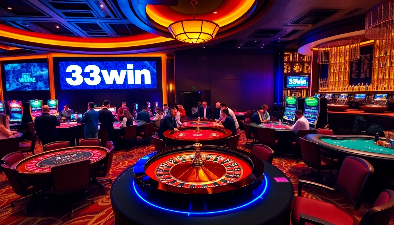 33win players enjoying an immersive casino experience at luxurious tables and slots.