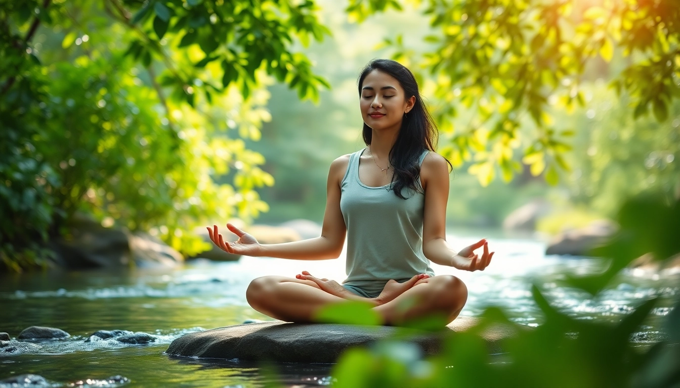 Enhancing emotional wellbeing through meditation in a serene outdoor environment.