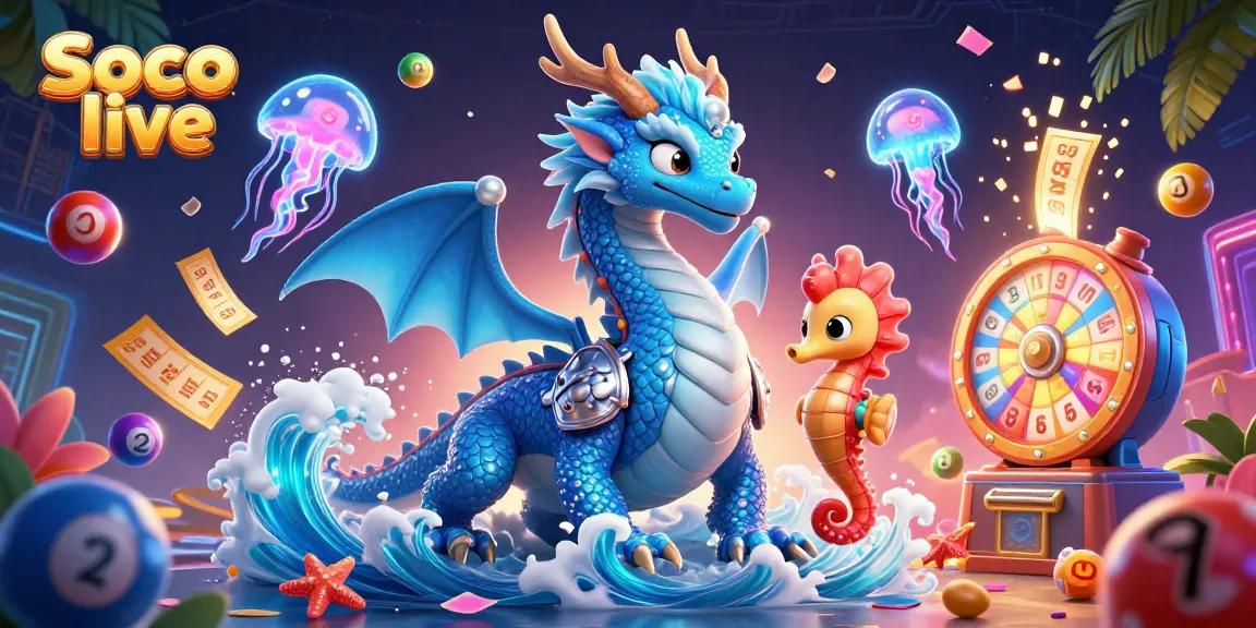 Experience the excitement of Soco live with vibrant lottery elements and characters in a magical 3D scene.